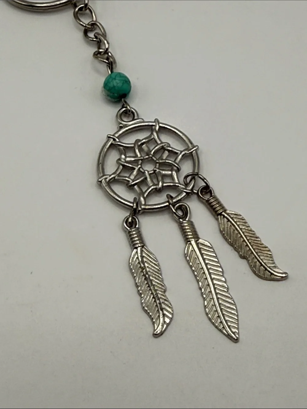 Southwestern Silver Tone Turquoise Blue Feather Dreamcatcher Keychain